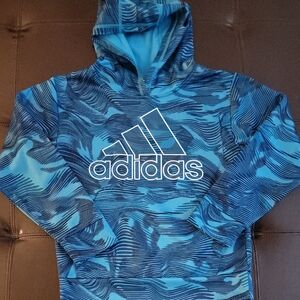 adidas Blue Wave Print Hoodie with White Logo